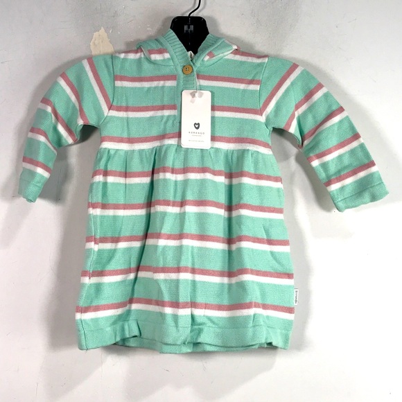 Korango Fantasy Striped Hooded Knit Dress, Toddler Girl's Size 2Y - Mint/multi - Picture 1 of 10